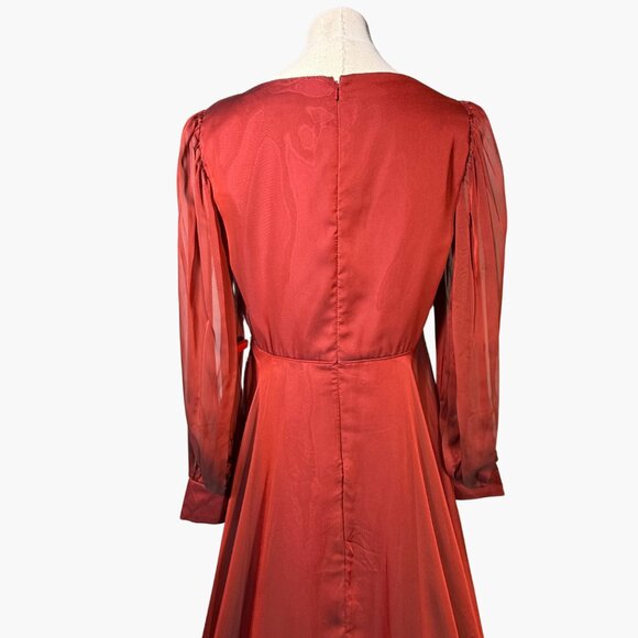 NWT Sheer Blouson Sleeve Surplice Gown in Garnet Sz 16 Red - Picture 6 of 16